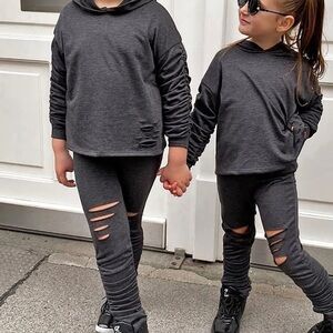 FASHION Nova Kids Mini Ready And Ruched Legging Set - Charcoal. (12) NWT